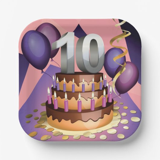 Elegant 10e Jubileum Celebration Cake Design Papieren Bordje (Voorkant)