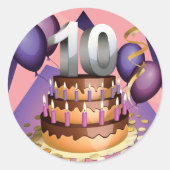 Elegant 10e Jubileum Celebration Cake Design Ronde Sticker (Voorkant)