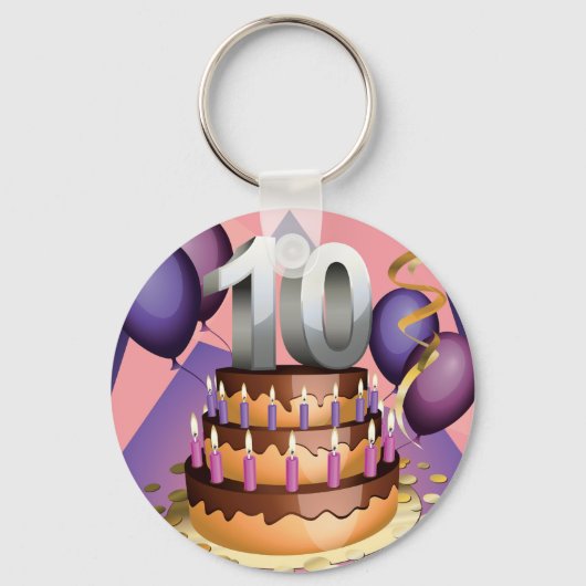 Elegant 10e Jubileum Celebration Cake Design Sleutelhanger (Voorkant)