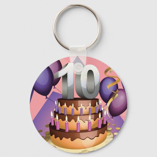 Elegant 10e Jubileum Celebration Cake Design Sleutelhanger (Achterkant)