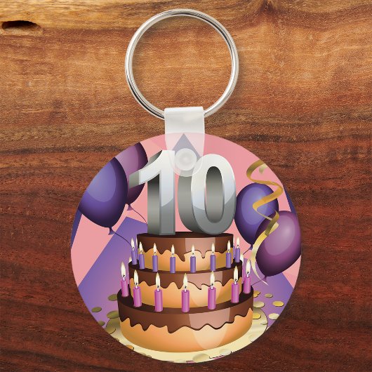 Elegant 10e Jubileum Celebration Cake Design Sleutelhanger