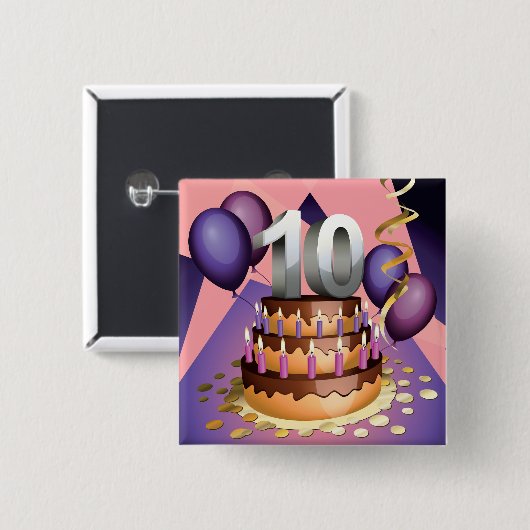 Elegant 10e Jubileum Celebration Cake Design Vierkante Button 5,1 Cm (Voorkant /achterkant)