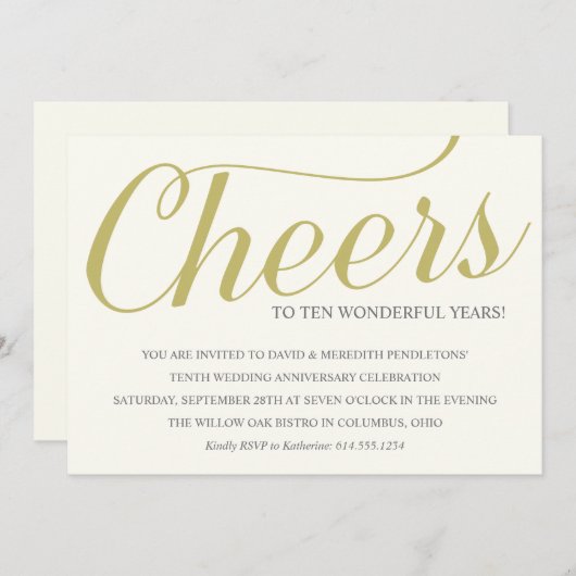 Elegant 10e trouwdagfeest kaart (Voorkant / Achterkant)