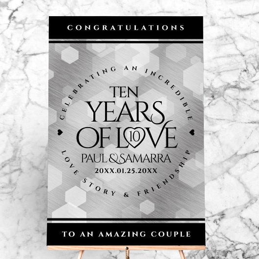 Elegant 10th Tin Wedding Jubileum Celebration Acryl Bord