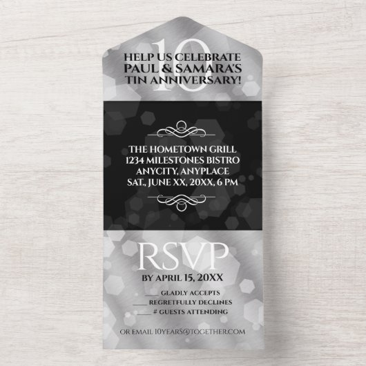 Elegant 10th Tin Wedding Jubileum Celebration All In One Uitnodiging (Binnen)
