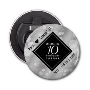 Elegant 10th Tin Wedding Jubileum Celebration Button Flesopener
