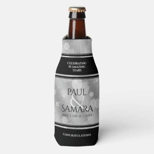 Elegant 10th Tin Wedding Jubileum Celebration Flesjeskoeler (Fles Voorkant)