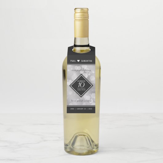 Elegant 10th Tin Wedding Jubileum Celebration Flessenhanger (Op fles)