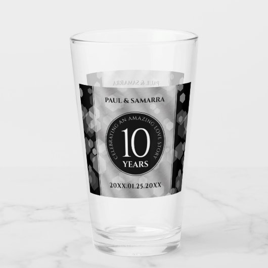 Elegant 10th Tin Wedding Jubileum Celebration Glas (Achterkant)