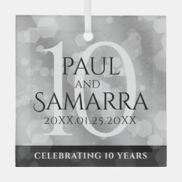 Elegant 10th Tin Wedding Jubileum Celebration Glas Ornament