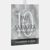 Elegant 10th Tin Wedding Jubileum Celebration Glas Ornament (Voorkant Rechts)