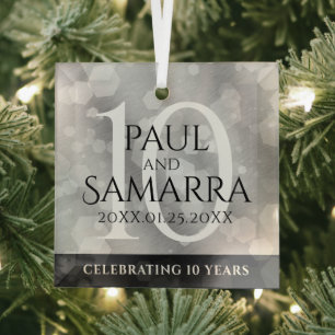 Elegant 10th Tin Wedding Jubileum Celebration Glas Ornament