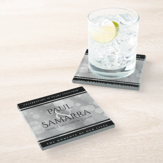 Elegant 10th Tin Wedding Jubileum Celebration Glazen Onderzetter (Schuin)