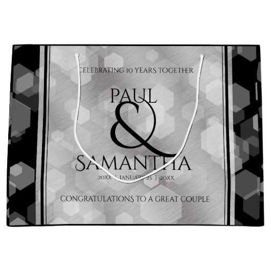 Elegant 10th Tin Wedding Jubileum Celebration Groot Cadeauzakje (Voorkant)