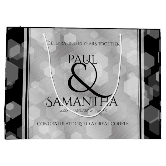Elegant 10th Tin Wedding Jubileum Celebration Groot Cadeauzakje (Achterkant)
