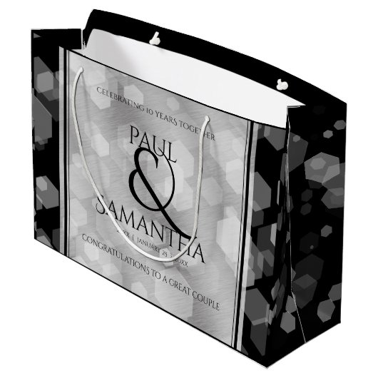 Elegant 10th Tin Wedding Jubileum Celebration Groot Cadeauzakje (Achterkant Gekanteld)