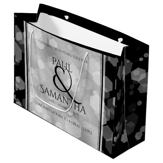 Elegant 10th Tin Wedding Jubileum Celebration Groot Cadeauzakje (Voorkant Gekanteld)