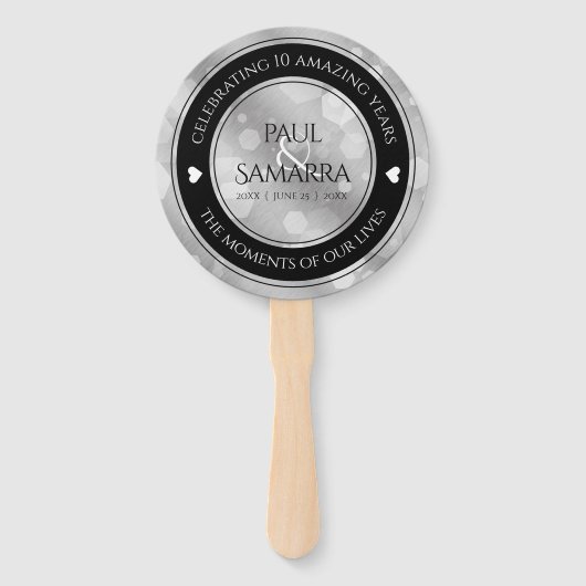 Elegant 10th Tin Wedding Jubileum Celebration Handwaaier (Achterkant)