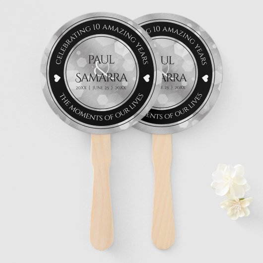 Elegant 10th Tin Wedding Jubileum Celebration Handwaaier (Voorkant en achterkant)