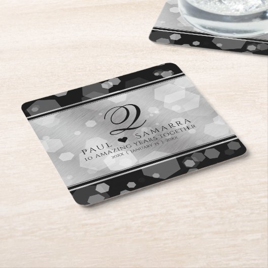 Elegant 10th Tin Wedding Jubileum Celebration Kartonnen Onderzetters (Schuin)