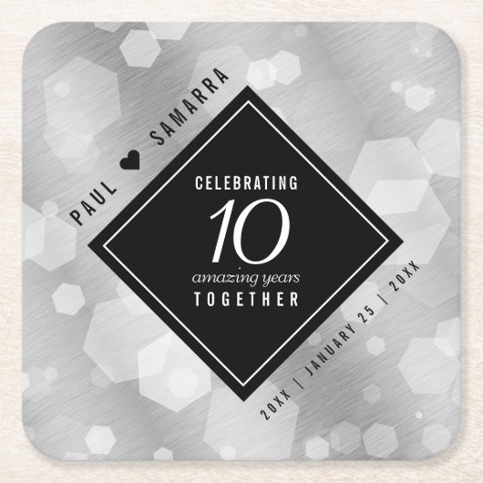 Elegant 10th Tin Wedding Jubileum Celebration Kartonnen Onderzetters (Voorkant)