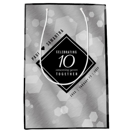Elegant 10th Tin Wedding Jubileum Celebration Medium Cadeauzakje (Voorkant)