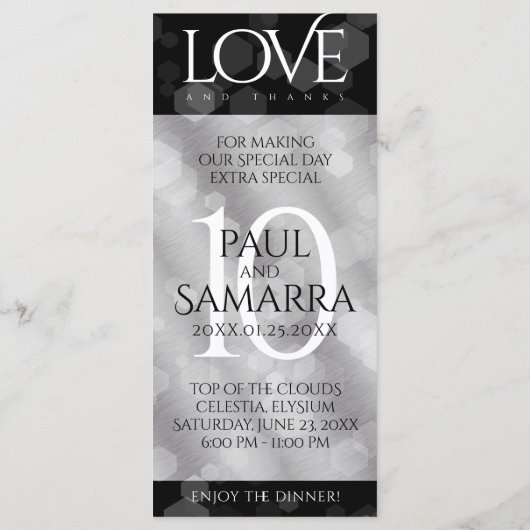 Elegant 10th Tin Wedding Jubileum Celebration Menu (Achterkant)