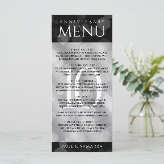 Elegant 10th Tin Wedding Jubileum Celebration Menu (Staand voorkant)