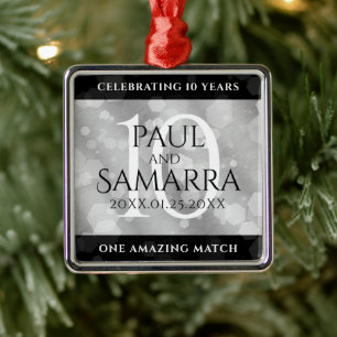Elegant 10th Tin Wedding Jubileum Celebration Metalen Ornament