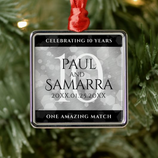 Elegant 10th Tin Wedding Jubileum Celebration Metalen Ornament (Boom)