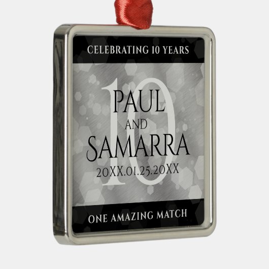 Elegant 10th Tin Wedding Jubileum Celebration Metalen Ornament (Rechts)