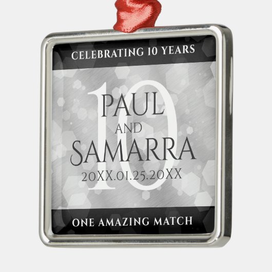 Elegant 10th Tin Wedding Jubileum Celebration Metalen Ornament (Links)