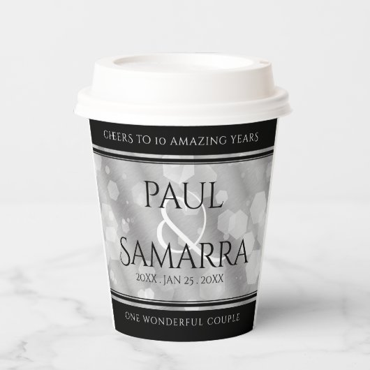 Elegant 10th Tin Wedding Jubileum Celebration Papieren Bekers (Voorkant)