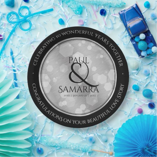 Elegant 10th Tin Wedding Jubileum Celebration Papieren Bordje (Feest)