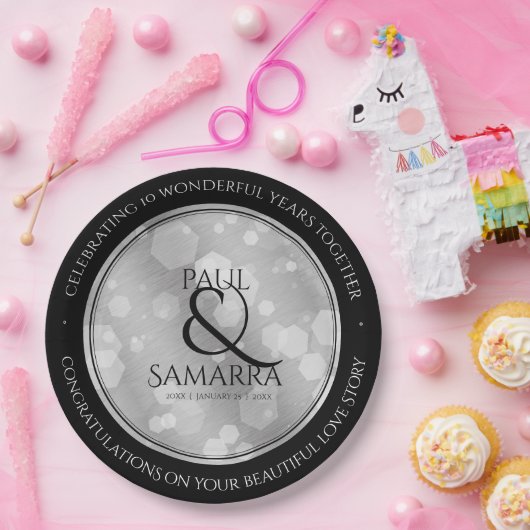 Elegant 10th Tin Wedding Jubileum Celebration Papieren Bordje (Feest)