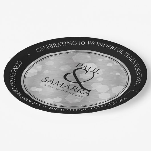 Elegant 10th Tin Wedding Jubileum Celebration Papieren Bordje (Gekanteld)