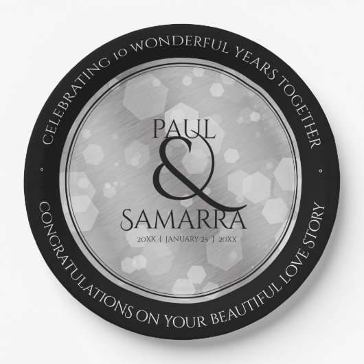 Elegant 10th Tin Wedding Jubileum Celebration Papieren Bordje (Voorkant)