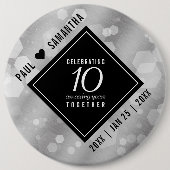 Elegant 10th Tin Wedding Jubileum Celebration Ronde Button 6,0 Cm (Voorkant)