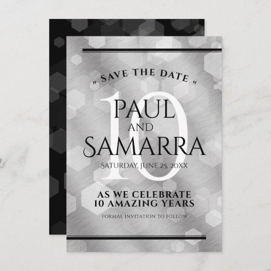 Elegant 10th Tin Wedding Jubileum Celebration Save The Date (Voorkant / Achterkant)