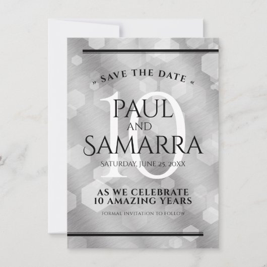 Elegant 10th Tin Wedding Jubileum Celebration Save The Date (Voorkant)