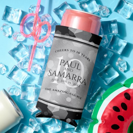 Elegant 10th Tin Wedding Jubileum Celebration Seltzer Blikjeskoeler (Insitu Zomer)