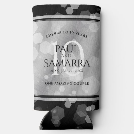 Elegant 10th Tin Wedding Jubileum Celebration Seltzer Blikjeskoeler (Achterkant)