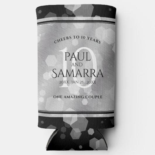 Elegant 10th Tin Wedding Jubileum Celebration Seltzer Blikjeskoeler (Voorkant)