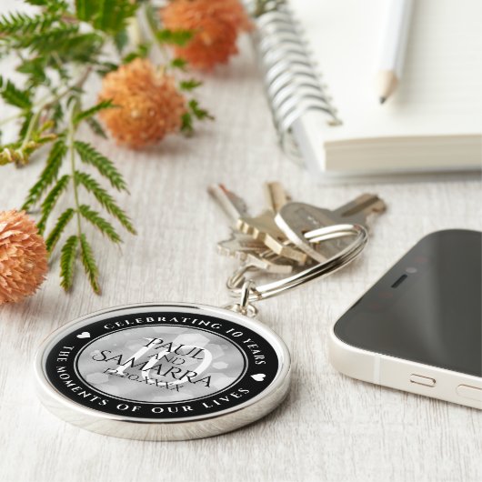 Elegant 10th Tin Wedding Jubileum Celebration Sleutelhanger (Zijkant)