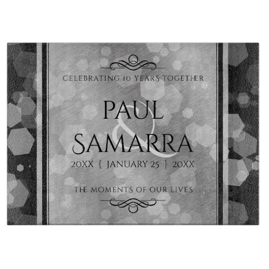 Elegant 10th Tin Wedding Jubileum Celebration Snijplank (Voorkant)