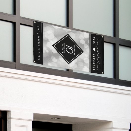 Elegant 10th Tin Wedding Jubileum Celebration Spandoek (Buitenkant Gebouw)