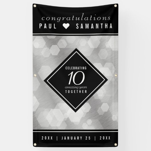 Elegant 10th Tin Wedding Jubileum Celebration Spandoek (Verticaal)