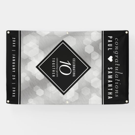 Elegant 10th Tin Wedding Jubileum Celebration Spandoek (Horizontaal)
