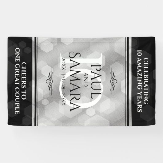 Elegant 10th Tin Wedding Jubileum Celebration Spandoek (Horizontaal)