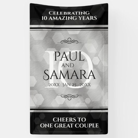 Elegant 10th Tin Wedding Jubileum Celebration Spandoek (Verticaal)